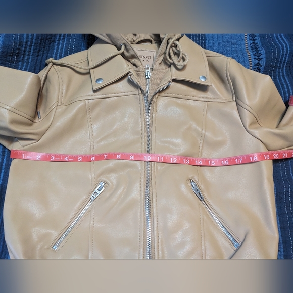 BlankNYC FAUX LEATHER BOMBER JACKET WITH REMOVABLE HOOD - Picture 9 of 11